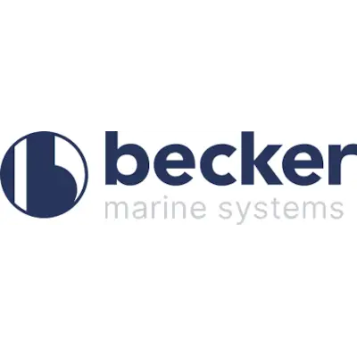 The Becker Marine Systems logo featuring a dark blue circle with a white abstract design on the left, and the company name in blue and grey text on the right.