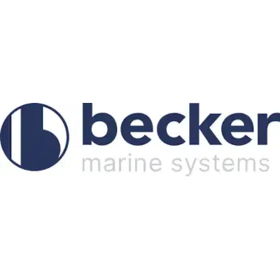 The Becker Marine Systems logo featuring a dark blue circle with a white abstract design on the left, and the company name in blue and grey text on the right.