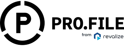 PRO.FILE logo with a large P in a circle, the text PRO.FILE, and from revalize with a blue geometric icon.
